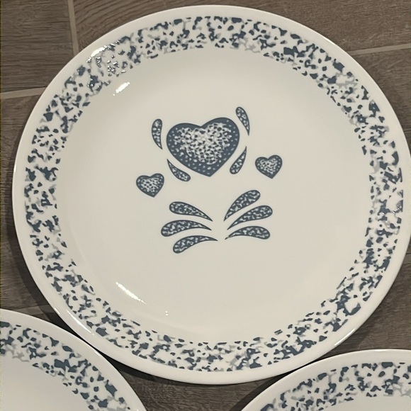 Set of 3 Corelle Corning Blue Sponge Heart 10.25” Dinner plates sponge trim - Picture 2 of 6